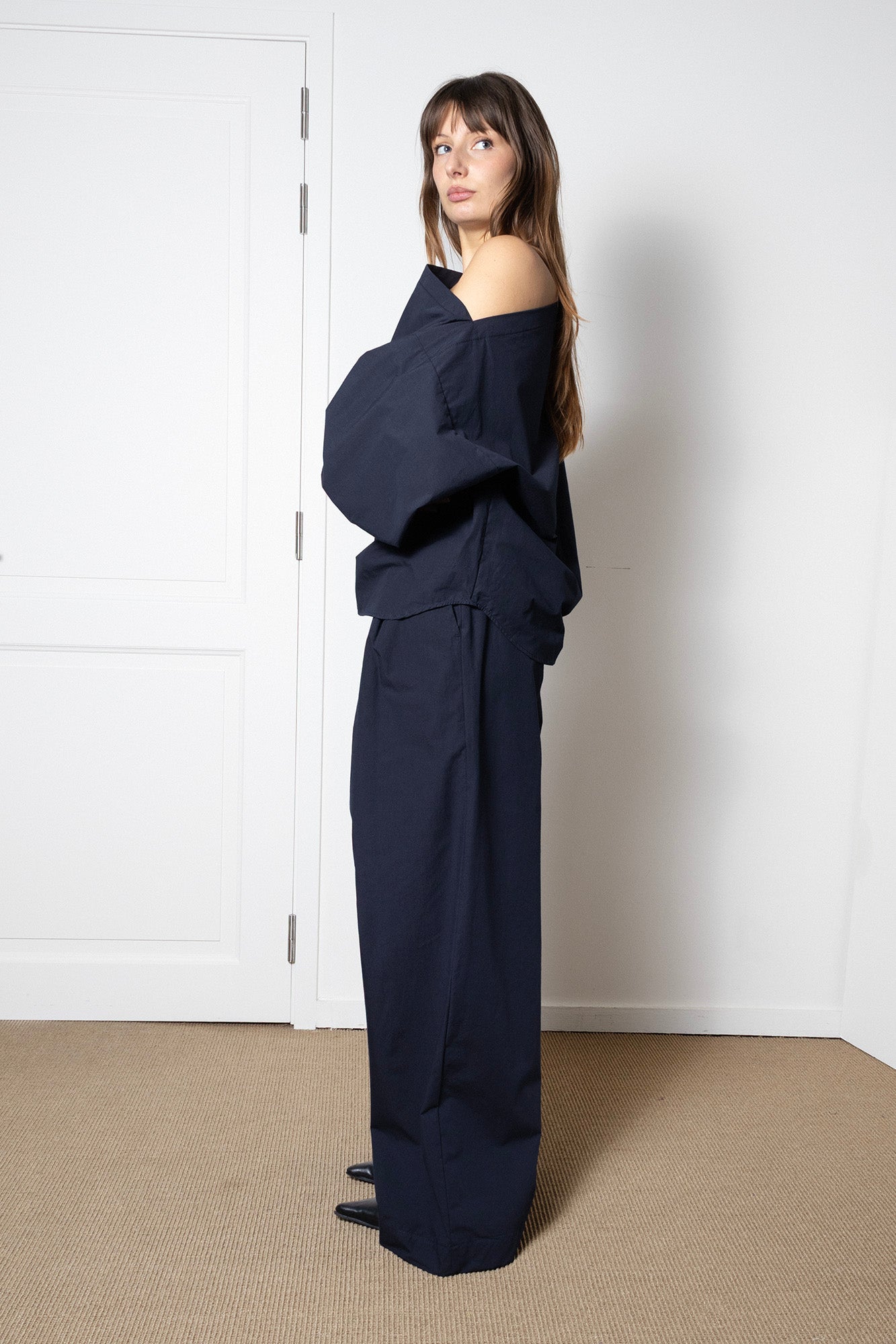 Indulging Top in Navy Cotton Poplin