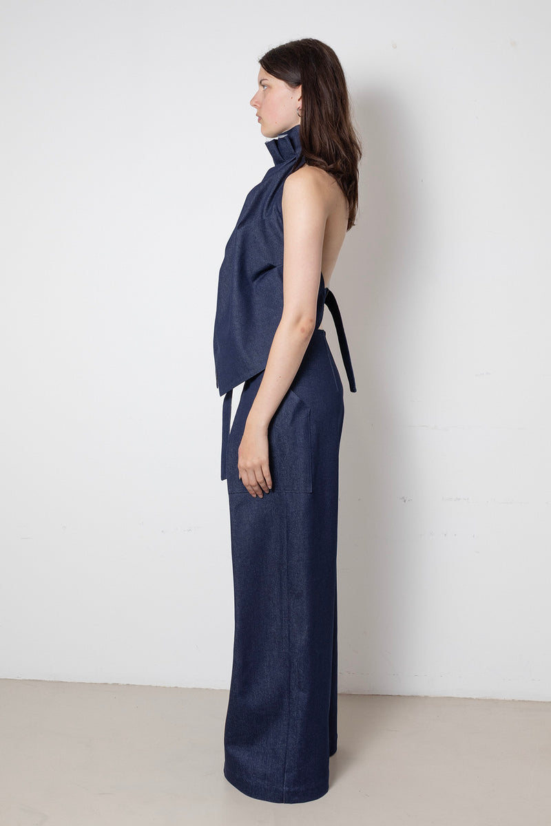 ARCHETYPE Folded Trousers in Blue Denim