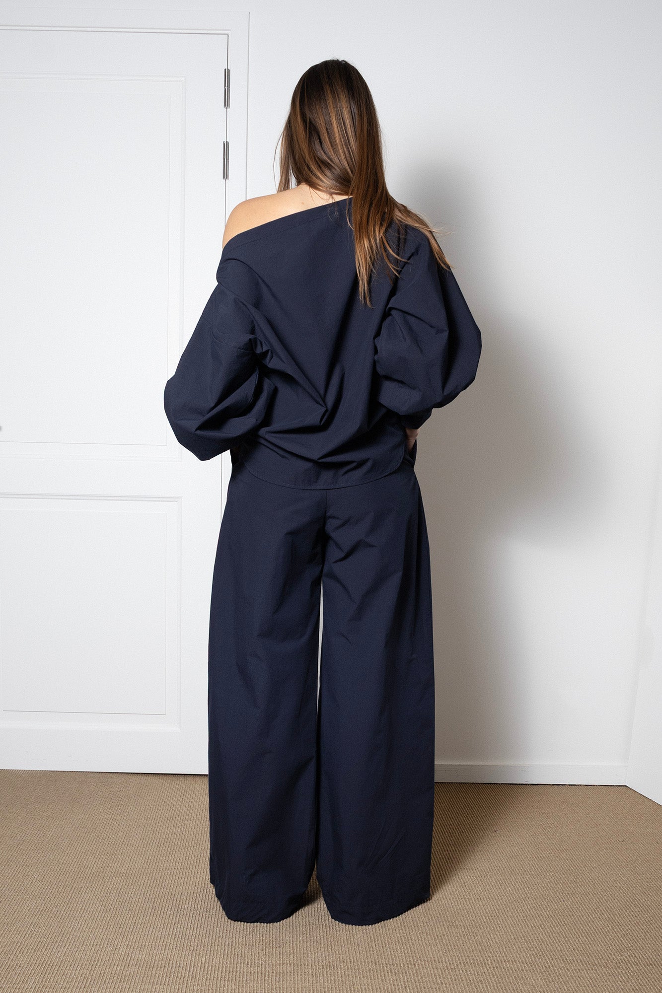 Indulging Top in Navy Cotton Poplin