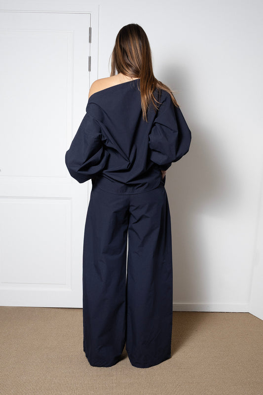 Indulging Top in Navy Cotton Poplin