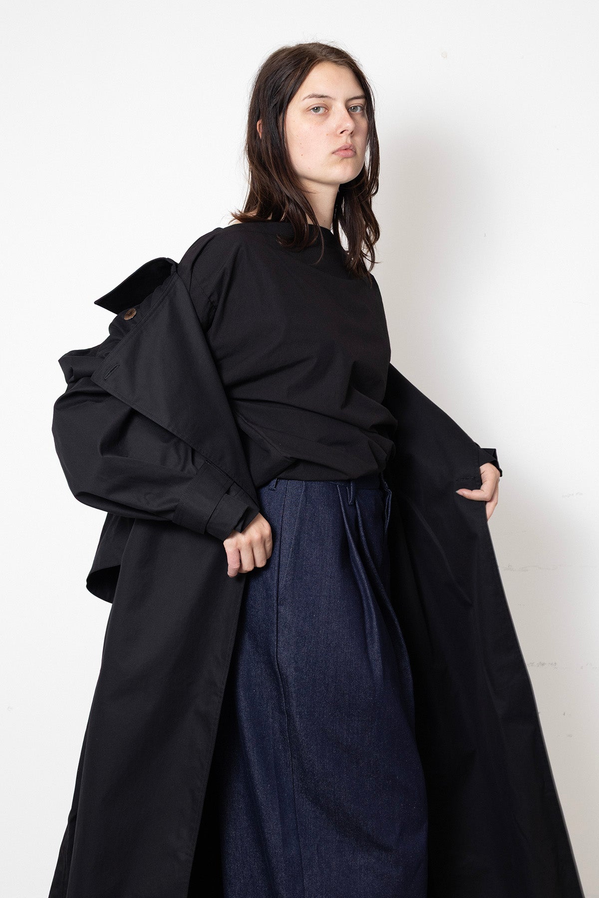 Trench Coat in Black Waterproof Cotton