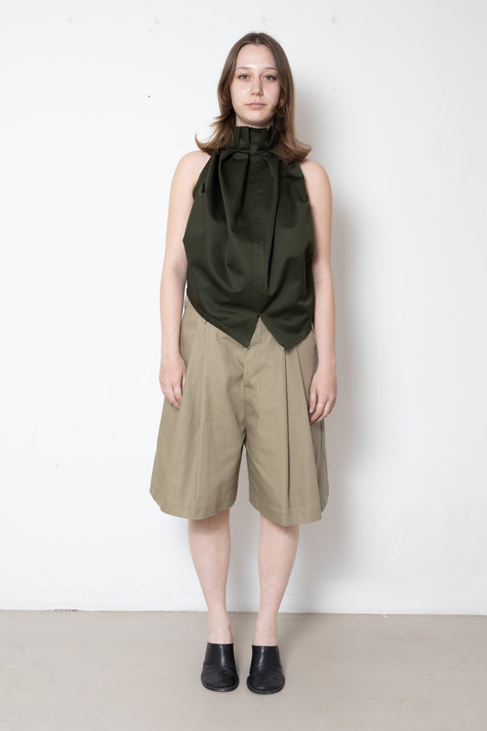 Billowing Shorts in Beige Canvas Cotton