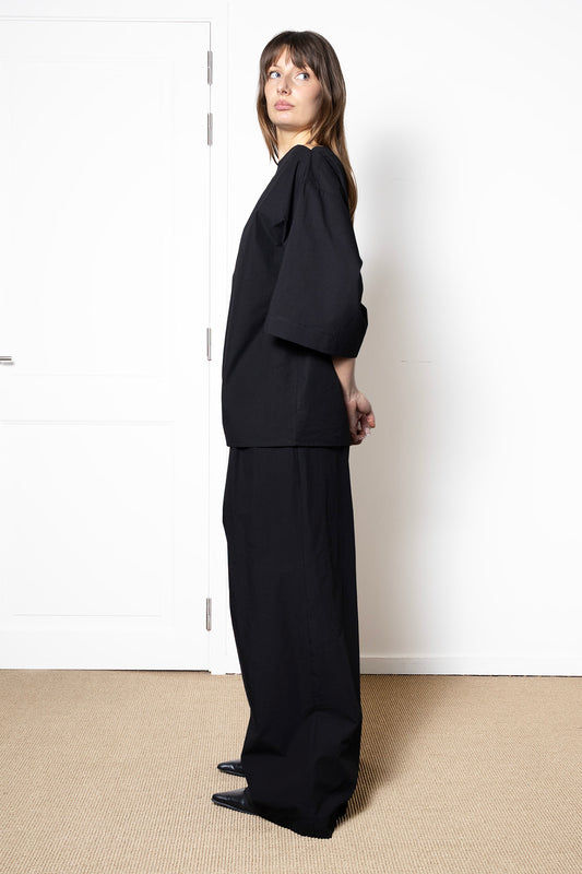 Tee Shirt in Black Cotton Poplin