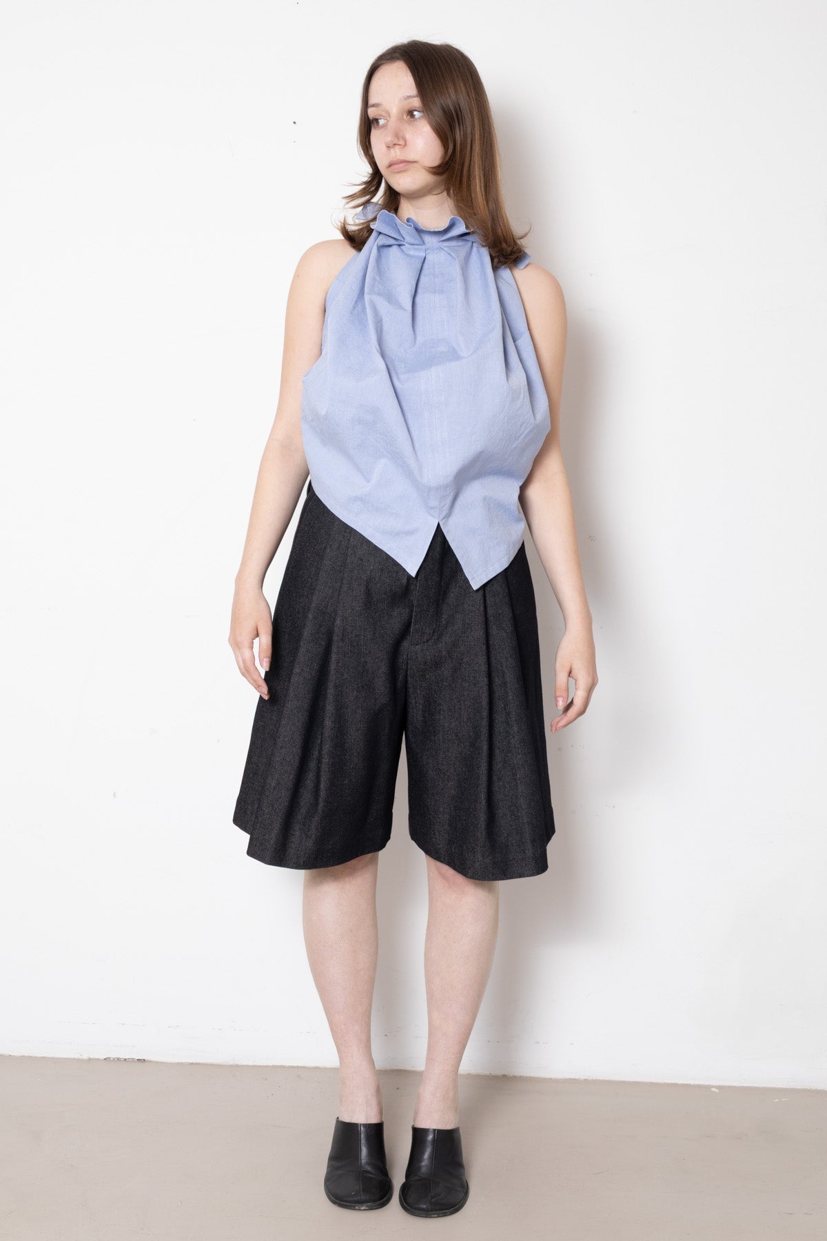 Lotus Top in Light Blue Oxford Cotton
