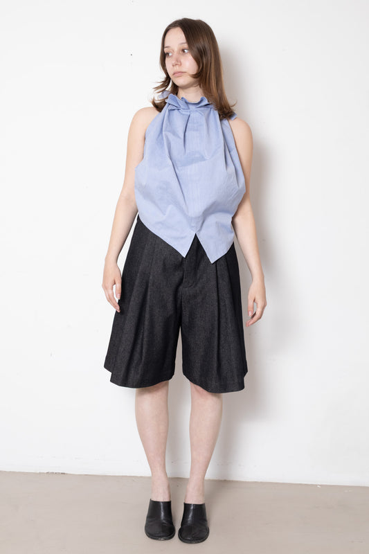 Lotus Top in Light Blue Oxford Cotton