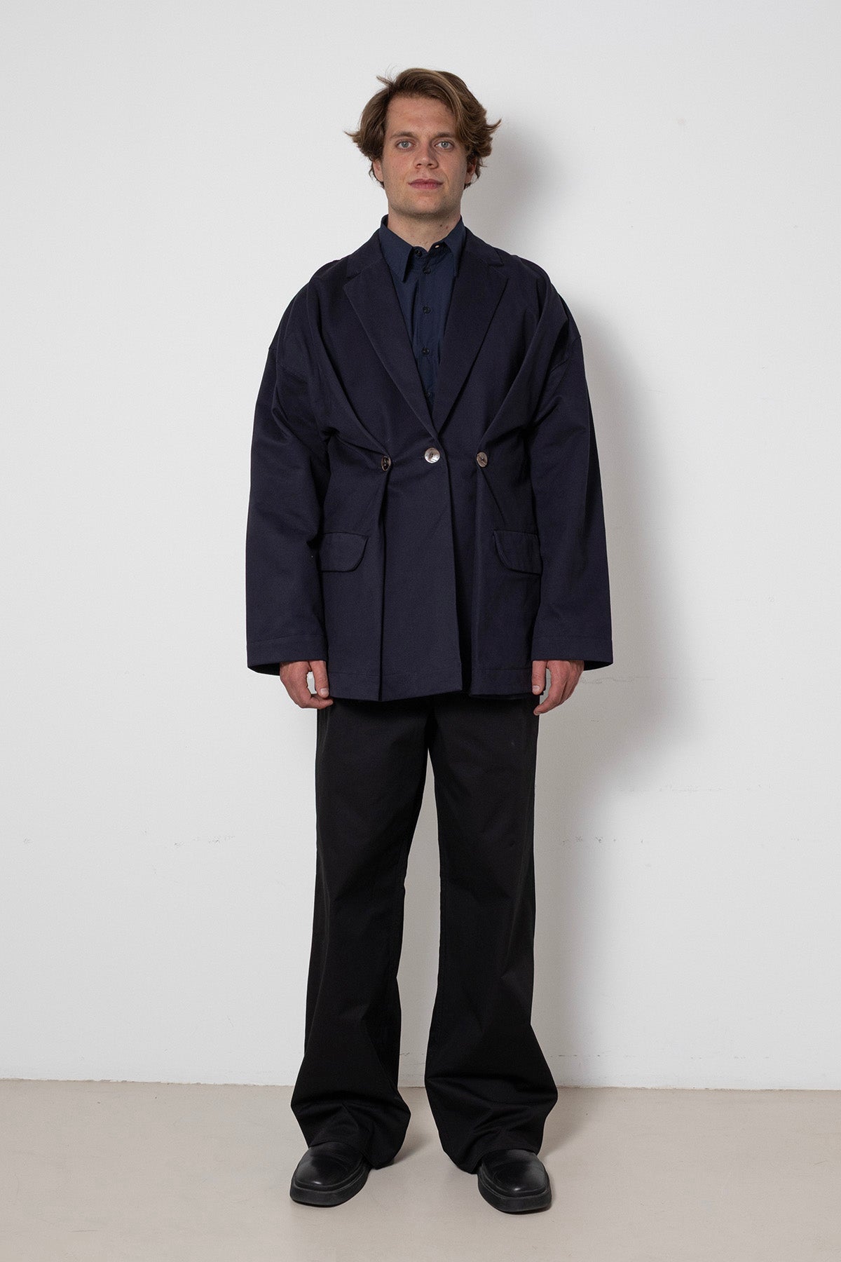 Folded Jacket in Navy Cotton Twill