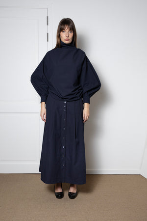 ARCHETYPE Indulging Top in Navy Cotton Poplin (with collar)