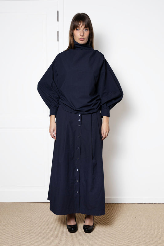 Indulging Top in Navy Cotton Poplin (with collar)