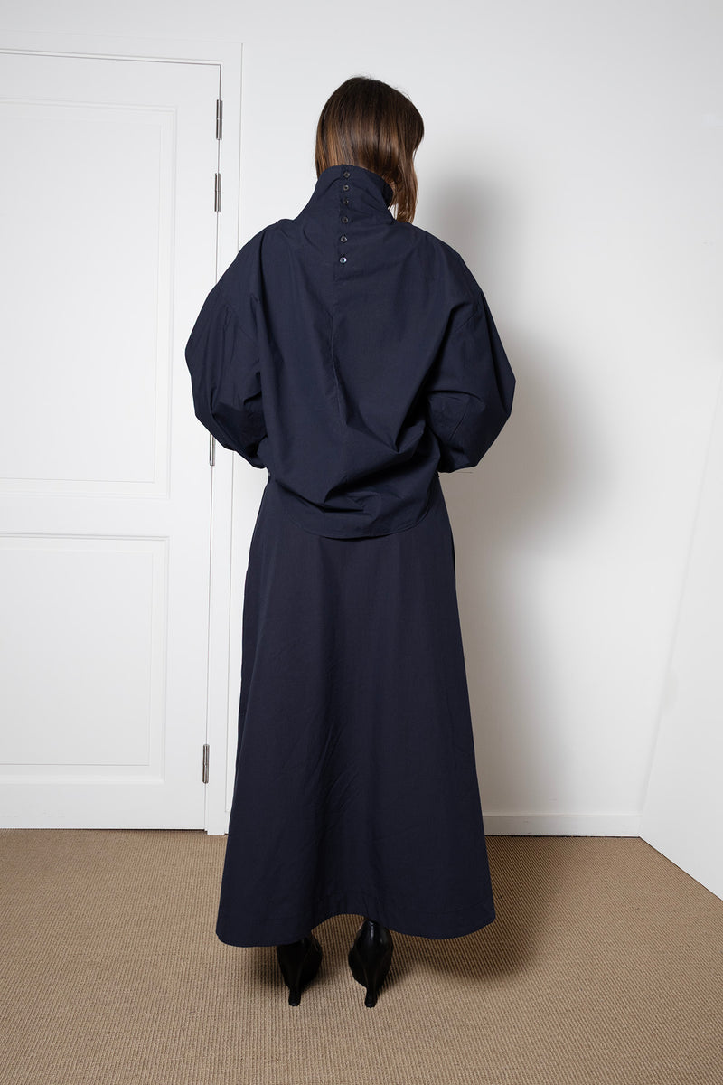 ARCHETYPE Indulging Top in Navy Cotton Poplin (with collar)