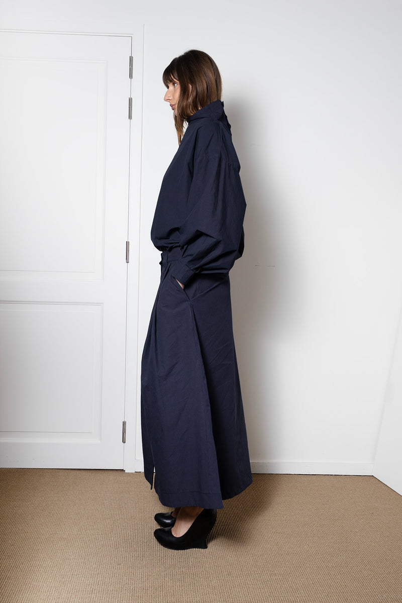 ARCHETYPE Indulging Top in Navy Cotton Poplin (with collar)