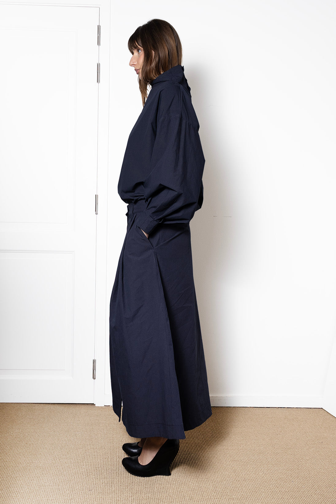 Indulging Top in Navy Cotton Poplin (with collar)