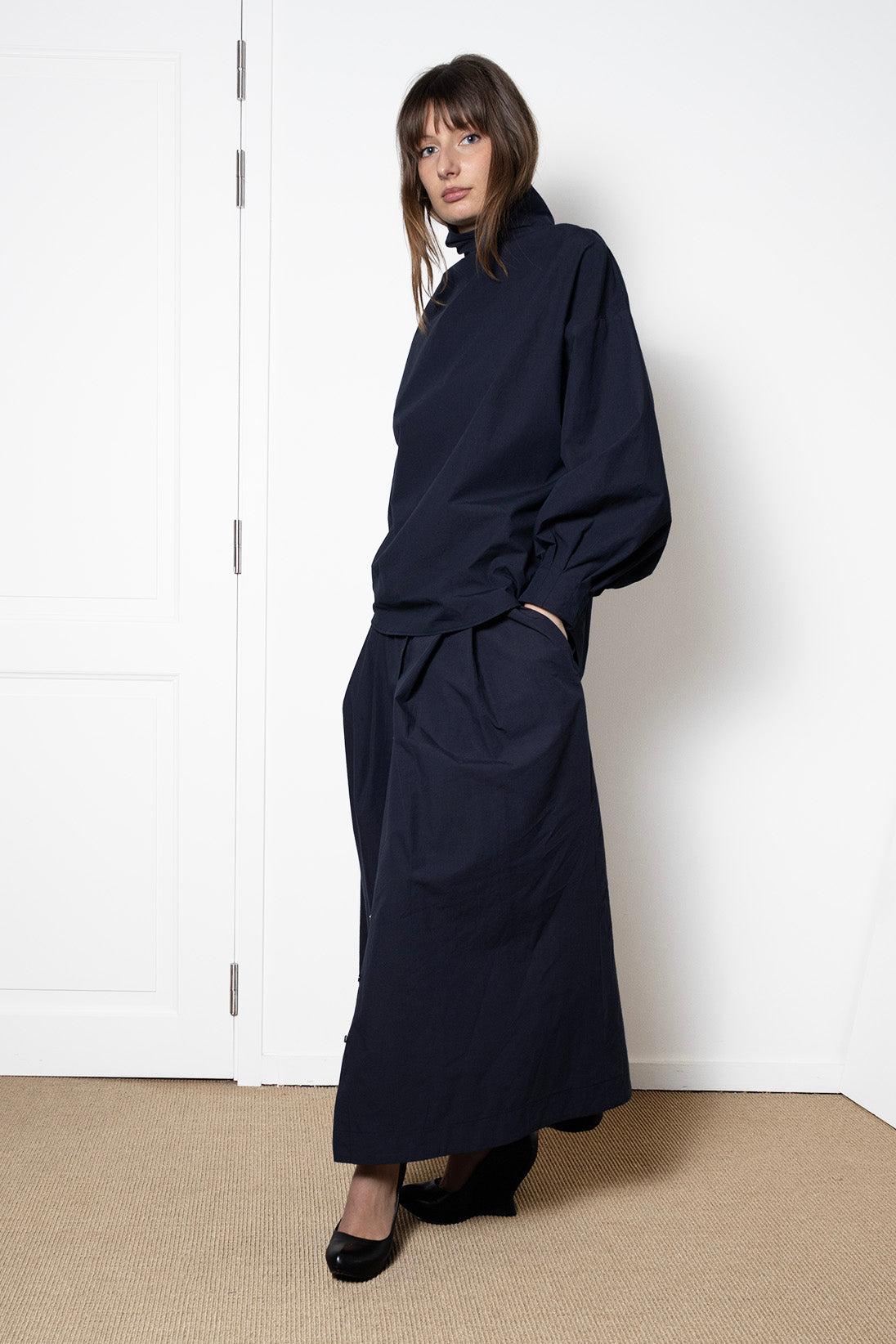 Indulging Top in Navy Cotton Poplin (with collar)
