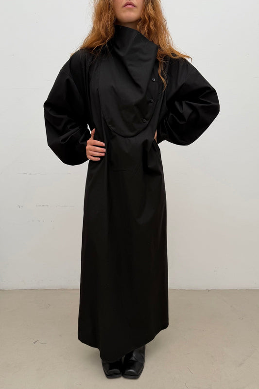Tuxedo Dress in Black Cotton