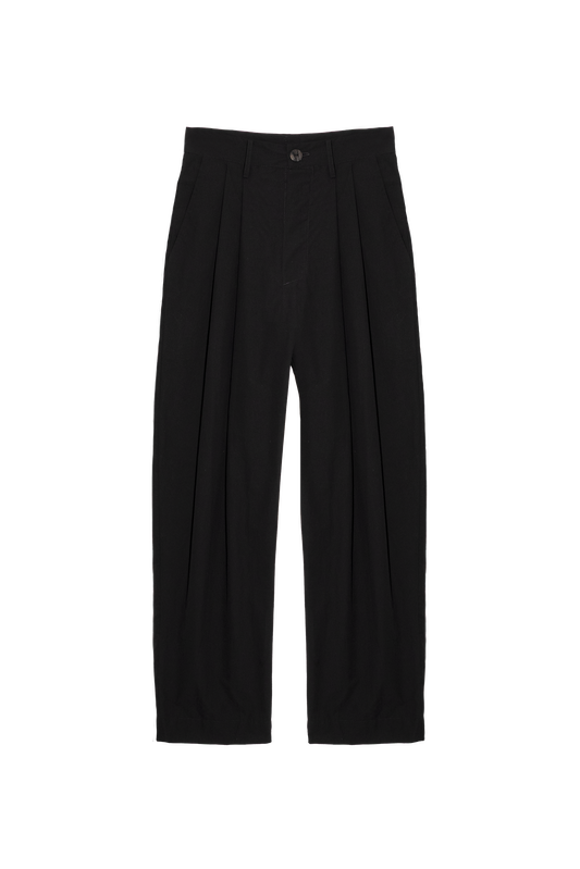ARCHETYPE Billowing Trousers in black cotton poplin (narrow)