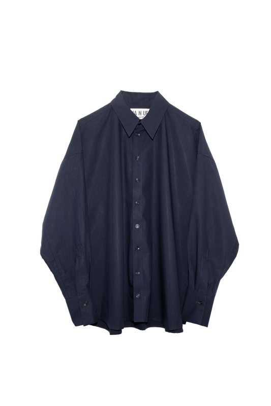 ARCHETYPE Billowing Shirt in navy cotton poplin