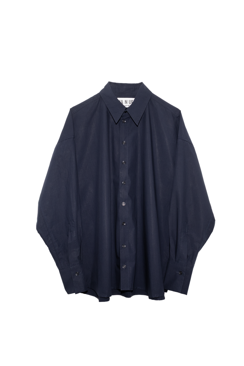 ARCHETYPE Billowing shirt in navy cotton poplin