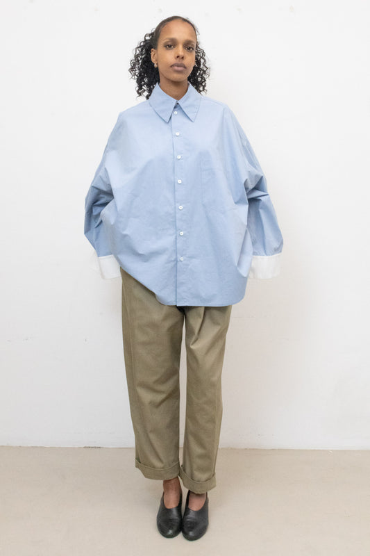 Shirt in Light Blue Cotton Poplin