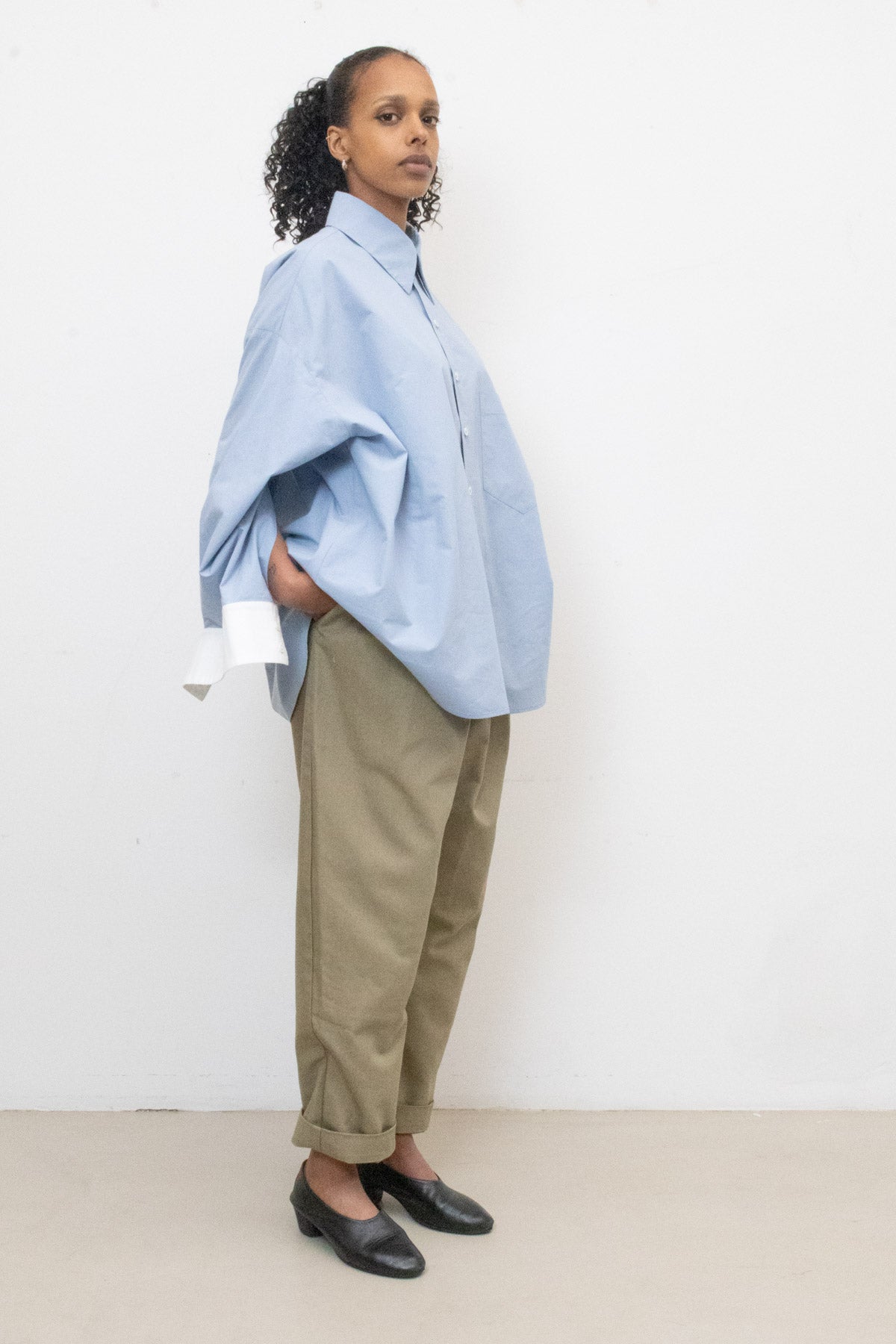 Shirt in Light Blue Cotton Poplin