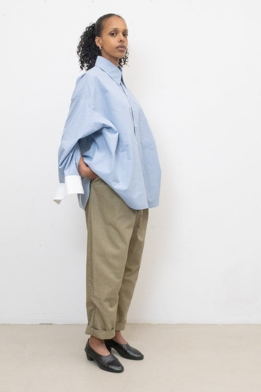 Shirt in Light Blue Cotton Poplin