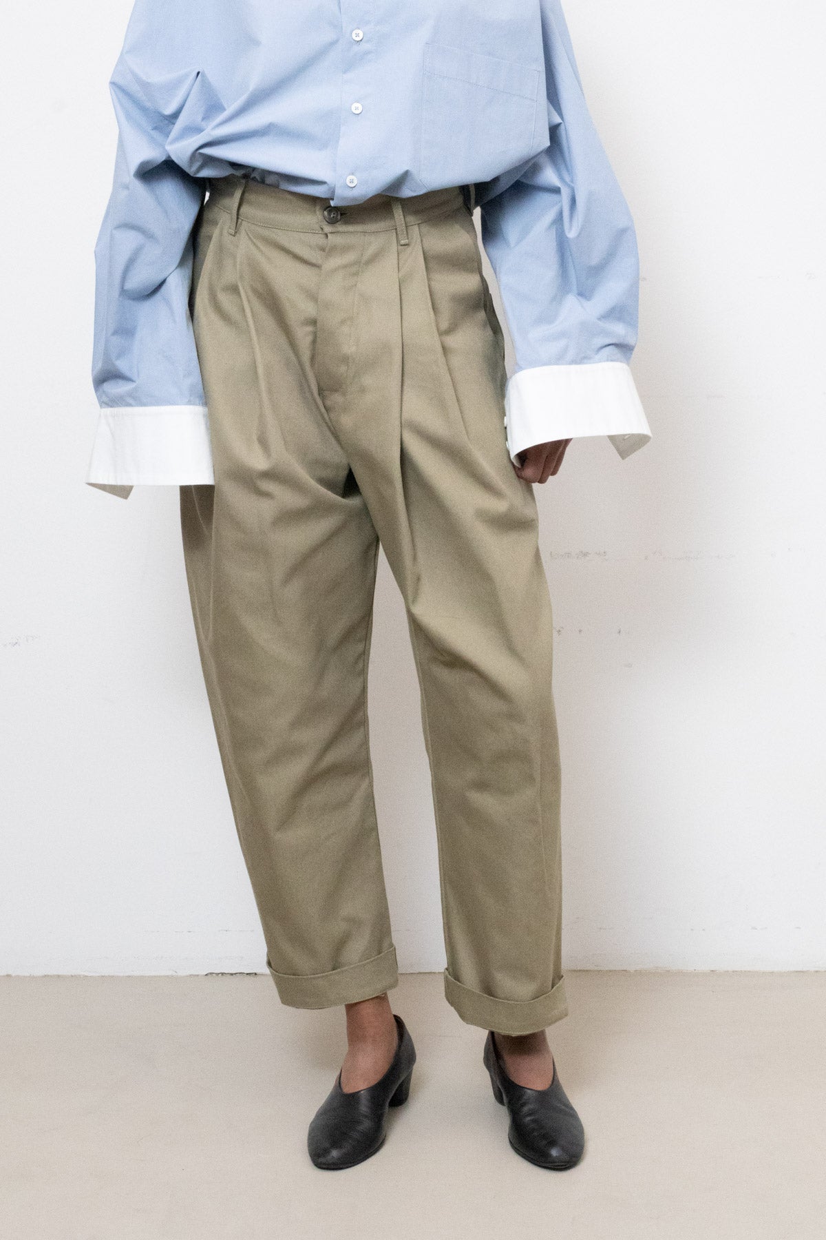 Billowing Trousers in Beige Canvas Cotton (narrow)