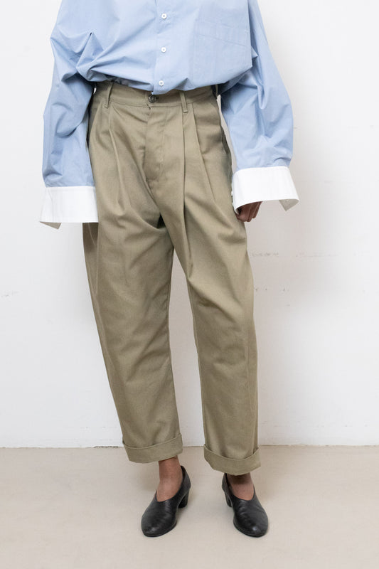 Billowing Trousers in Beige Canvas Cotton (narrow)