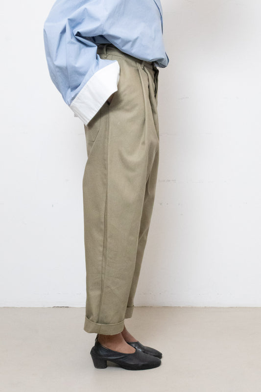 Billowing Trousers in Beige Canvas Cotton (narrow)