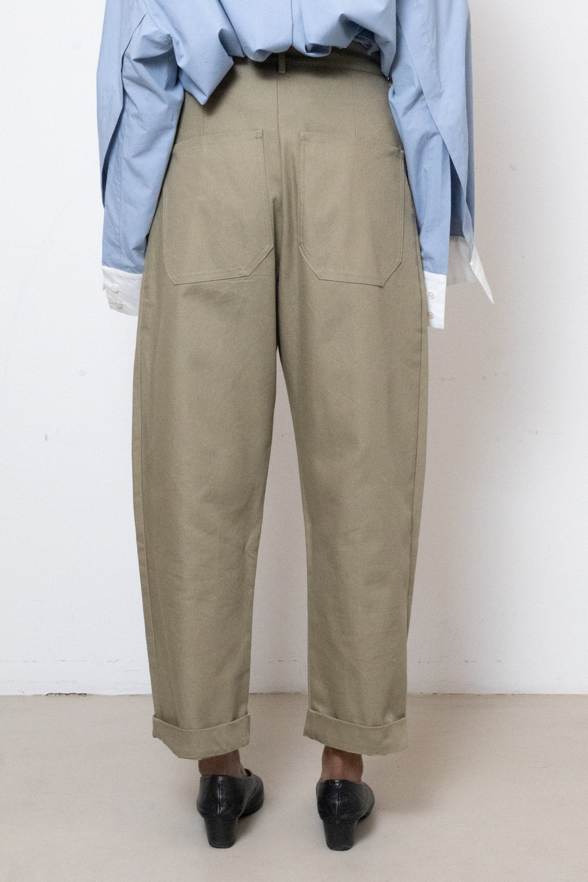Billowing Trousers in Beige Canvas Cotton (narrow)