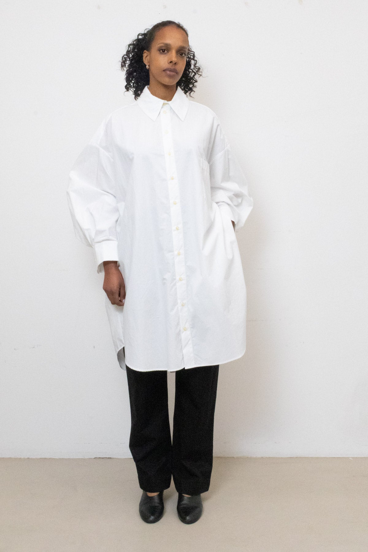Shirt / Dress in White Cotton Poplin