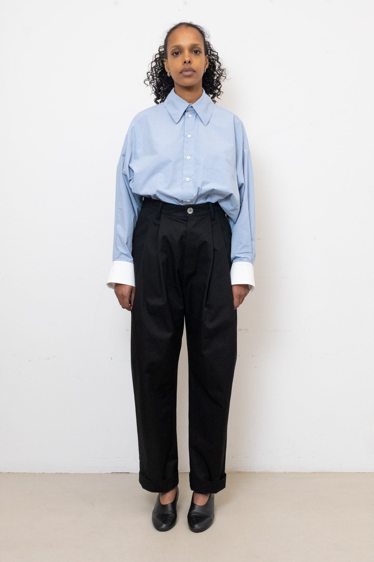 Billowing Trousers in Black Cotton Twill (narrow)