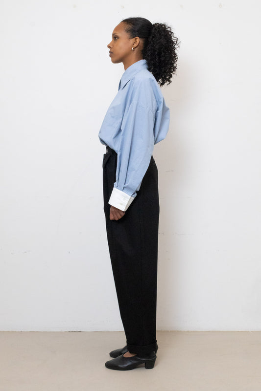 Billowing Trousers in Black Cotton Twill (narrow)