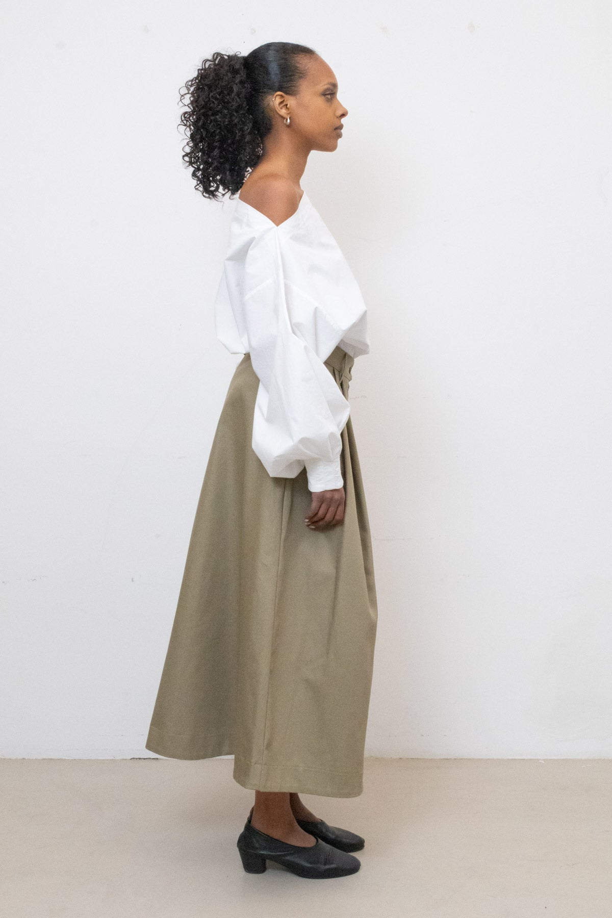 Billowing Skirt in Beige Cotton Canvas