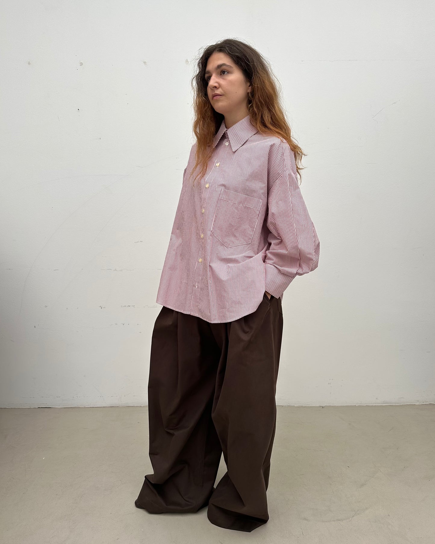 ARCHETYPE Shirt in Red Pinstriped Cotton Poplin