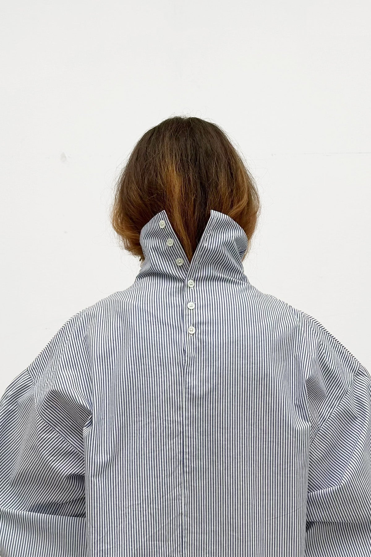 Indulging Top with High Neck in Striped Cotton Poplin