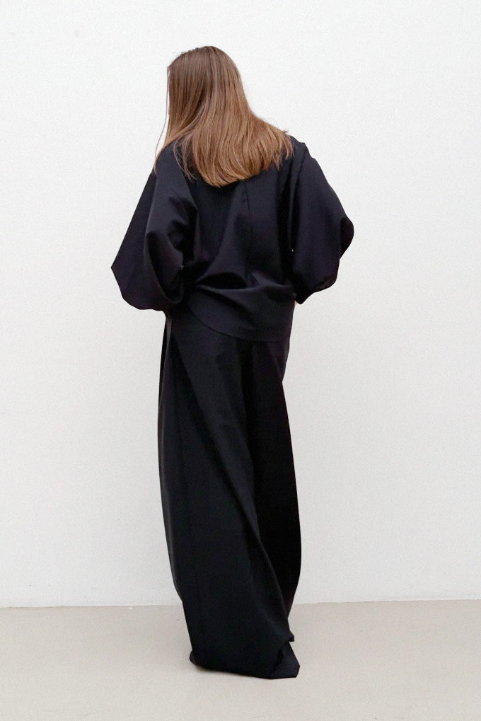 Indulging Top with High Neck in Navy Cool Wool