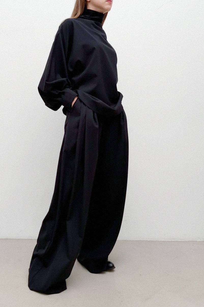 Indulging Top with High Neck in Navy Cool Wool