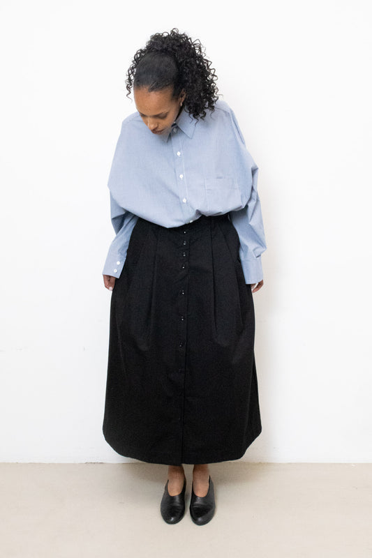 Billowing Skirt in Black Cotton Twill