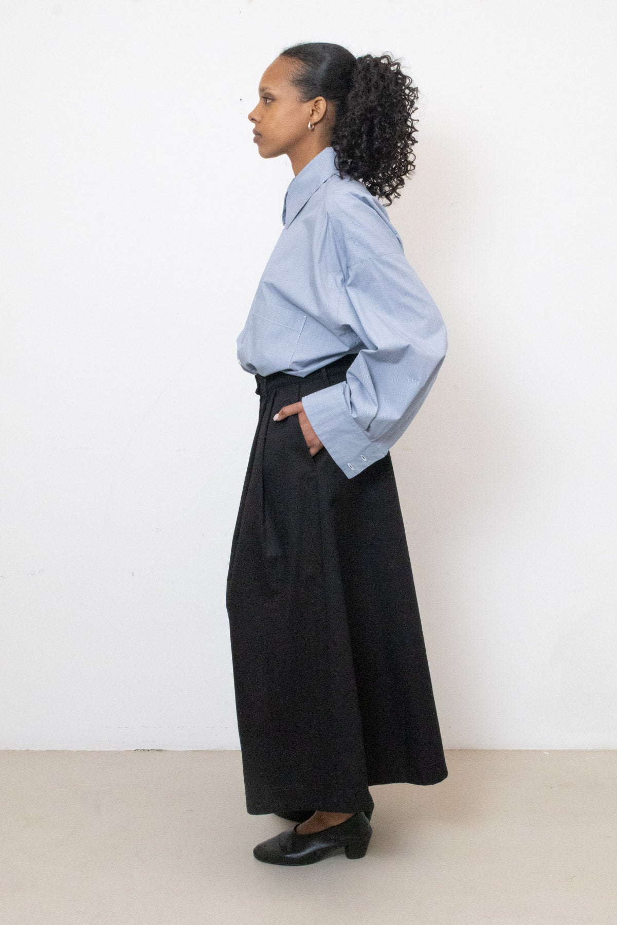 Billowing Skirt in Black Cotton Twill