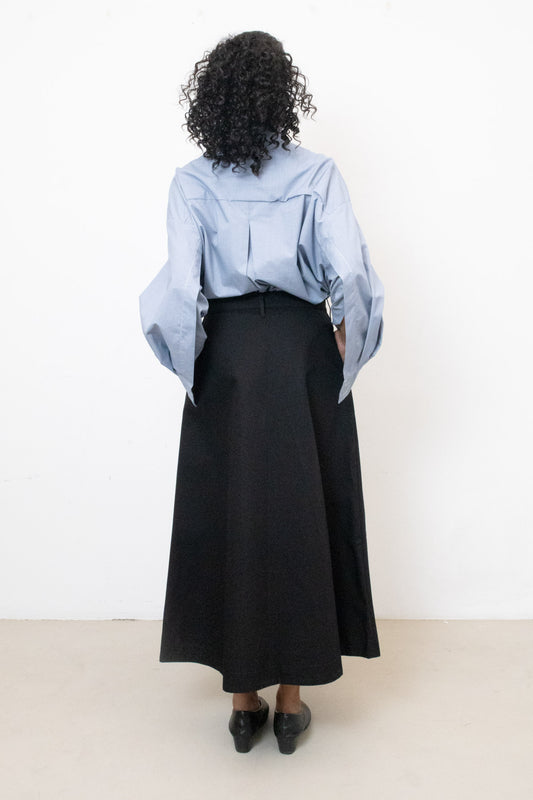 Billowing Skirt in Black Cotton Twill