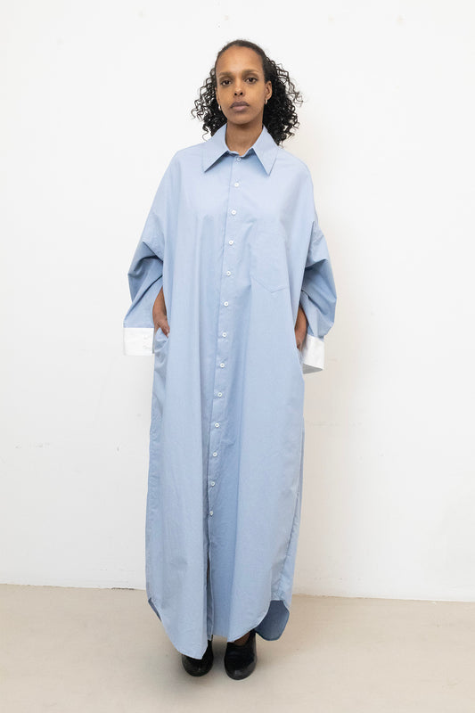 Shirt Dress in Light Blue Cotton Poplin