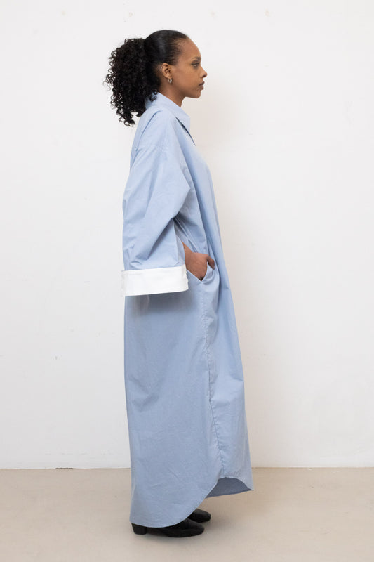 Shirt Dress in Light Blue Cotton Poplin