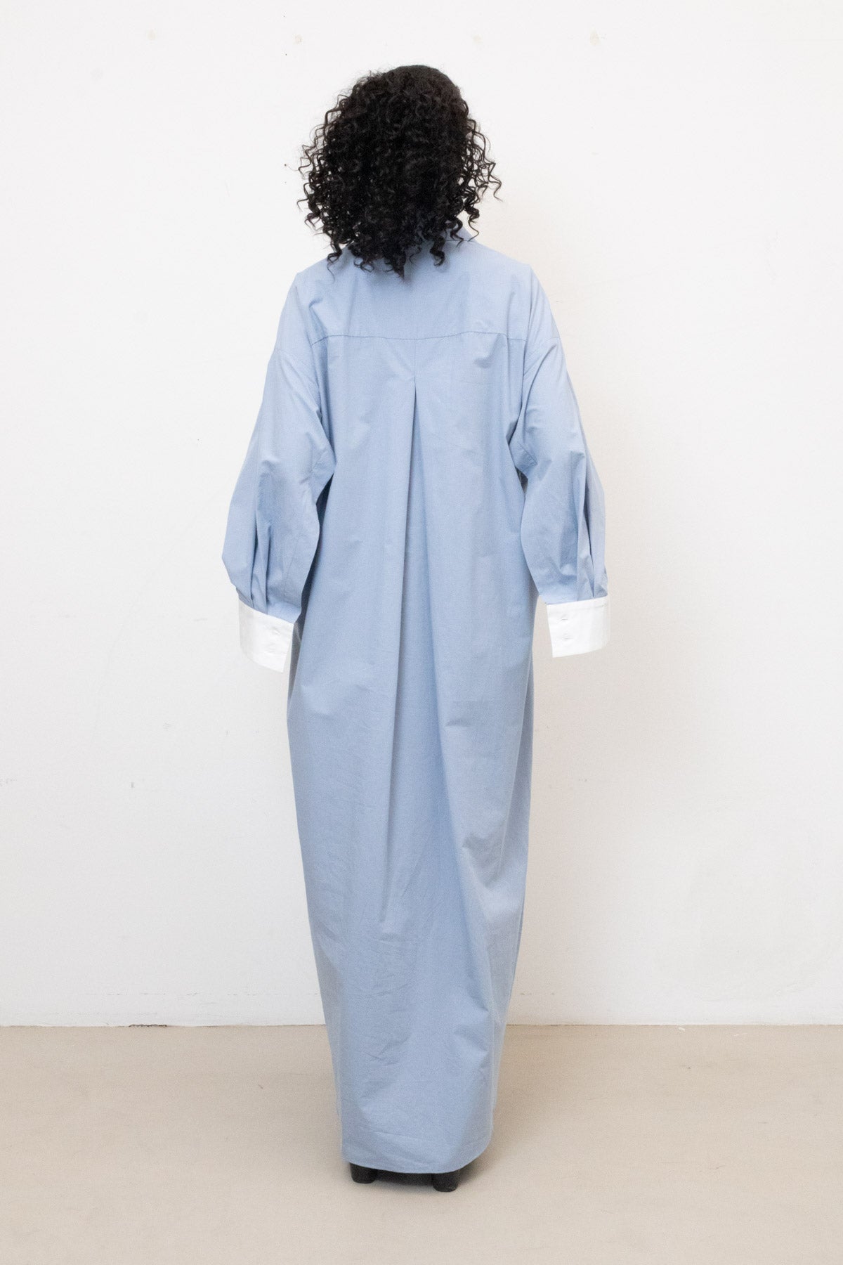Shirt Dress in Light Blue Cotton Poplin