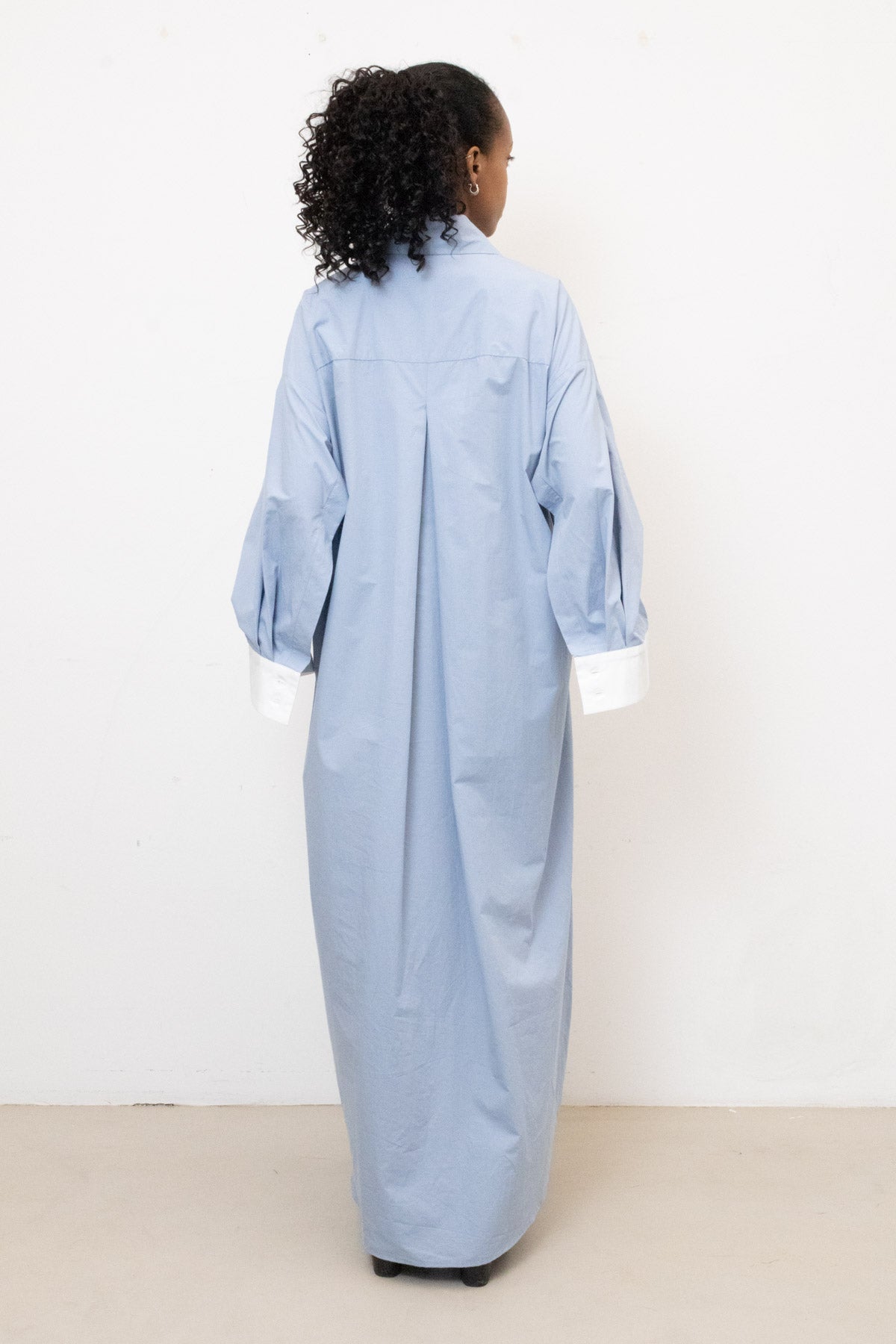 Shirt Dress in Light Blue Cotton Poplin