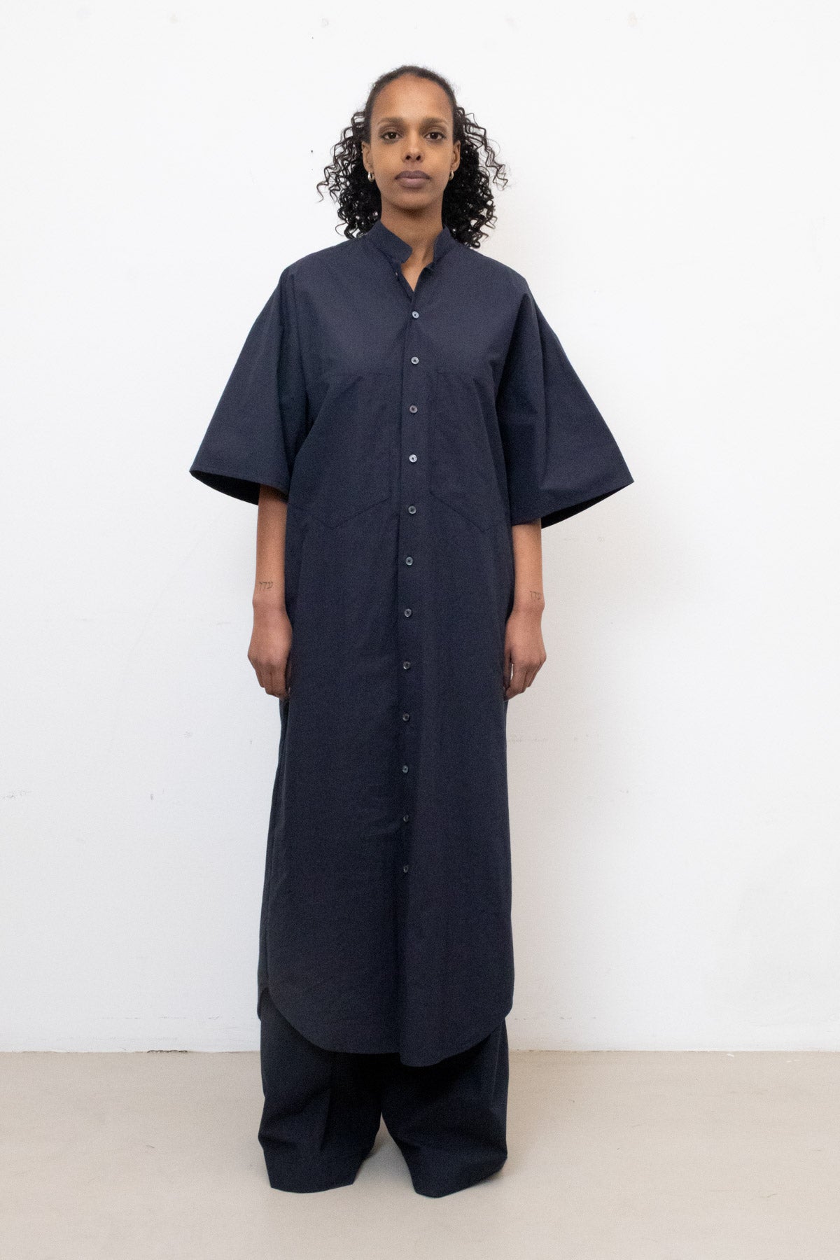 Shirt Dress in Navy Cotton Poplin