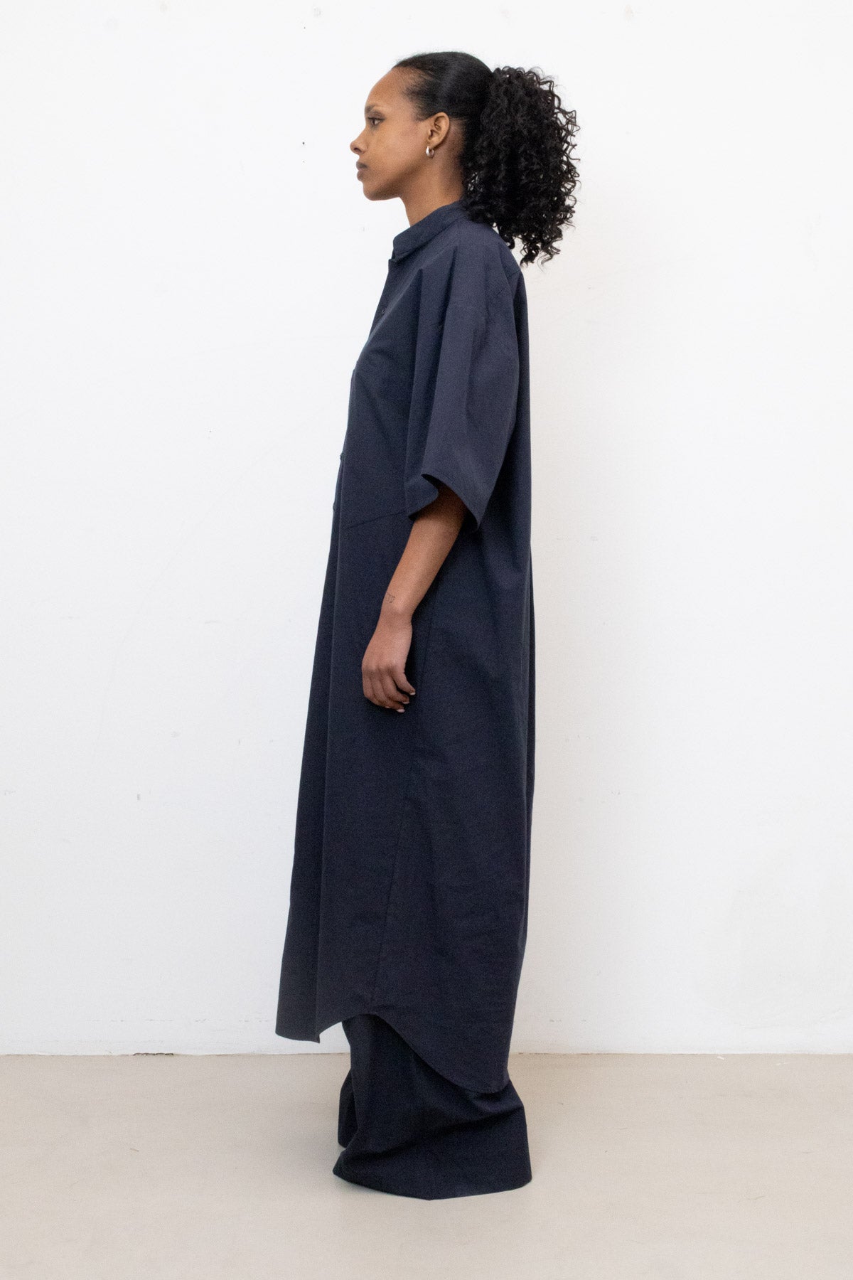 Shirt Dress in Navy Cotton Poplin