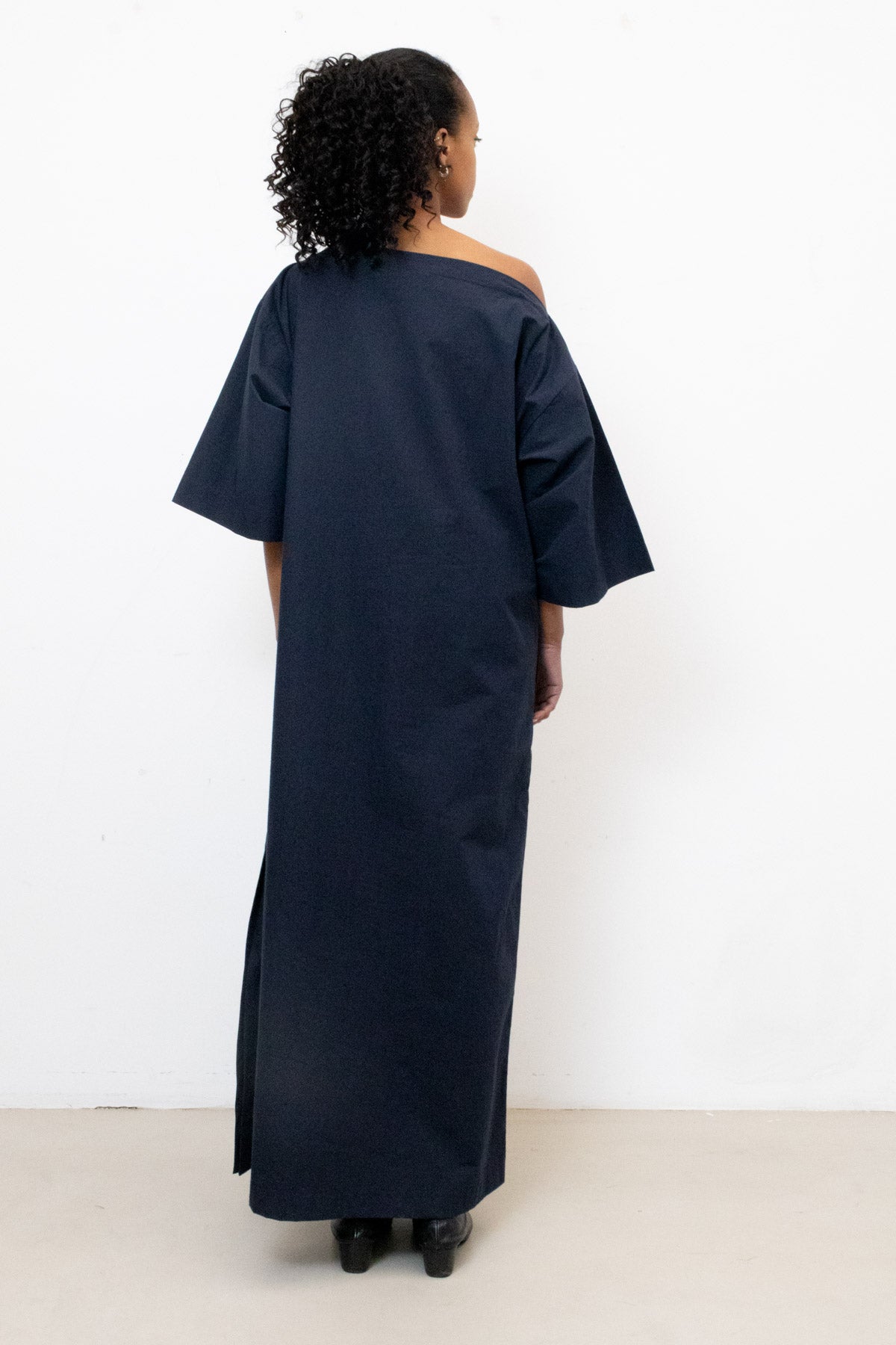 Tee Shirt Dress in Navy Cotton Poplin