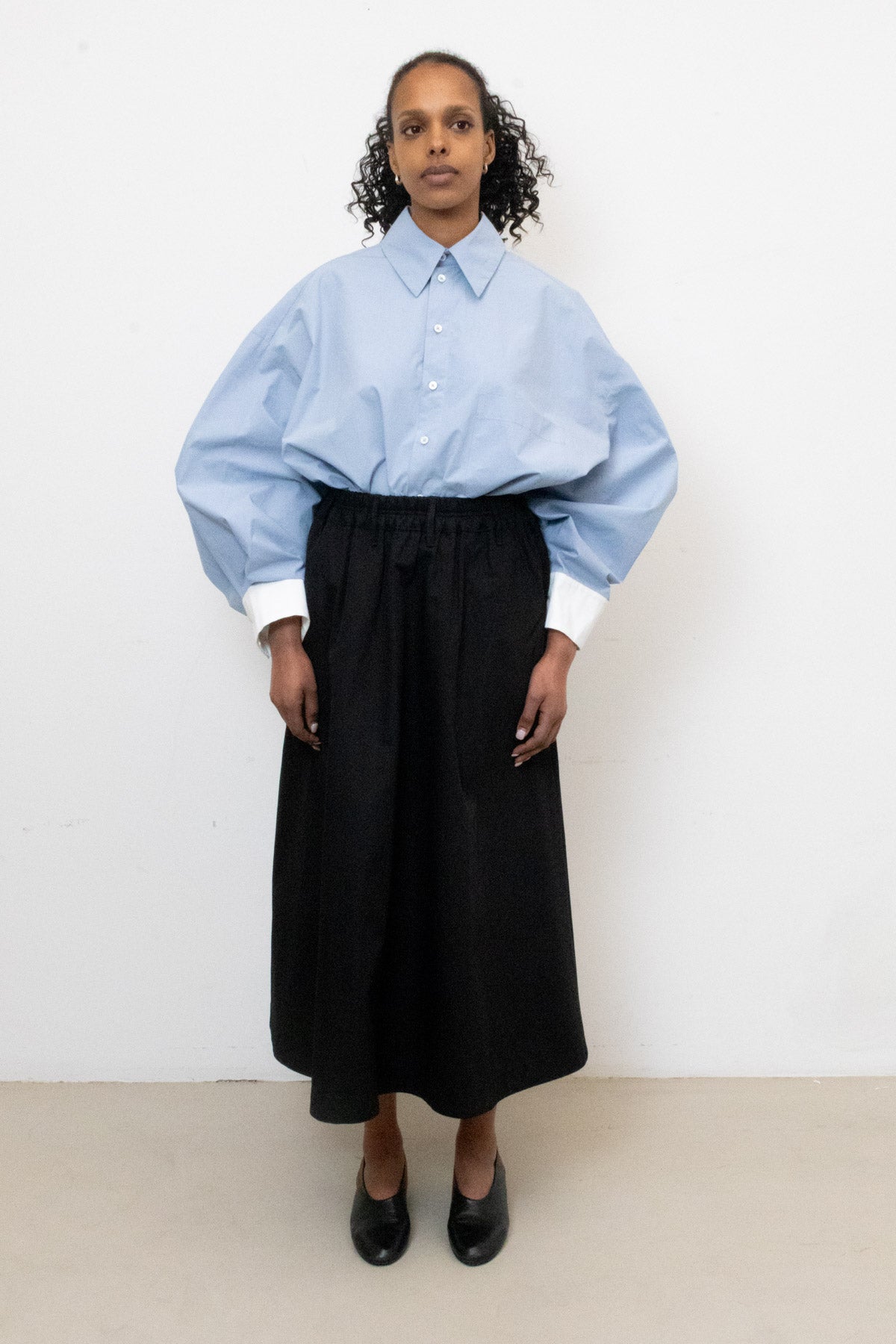 Wringing Skirt in Black Twill Cotton