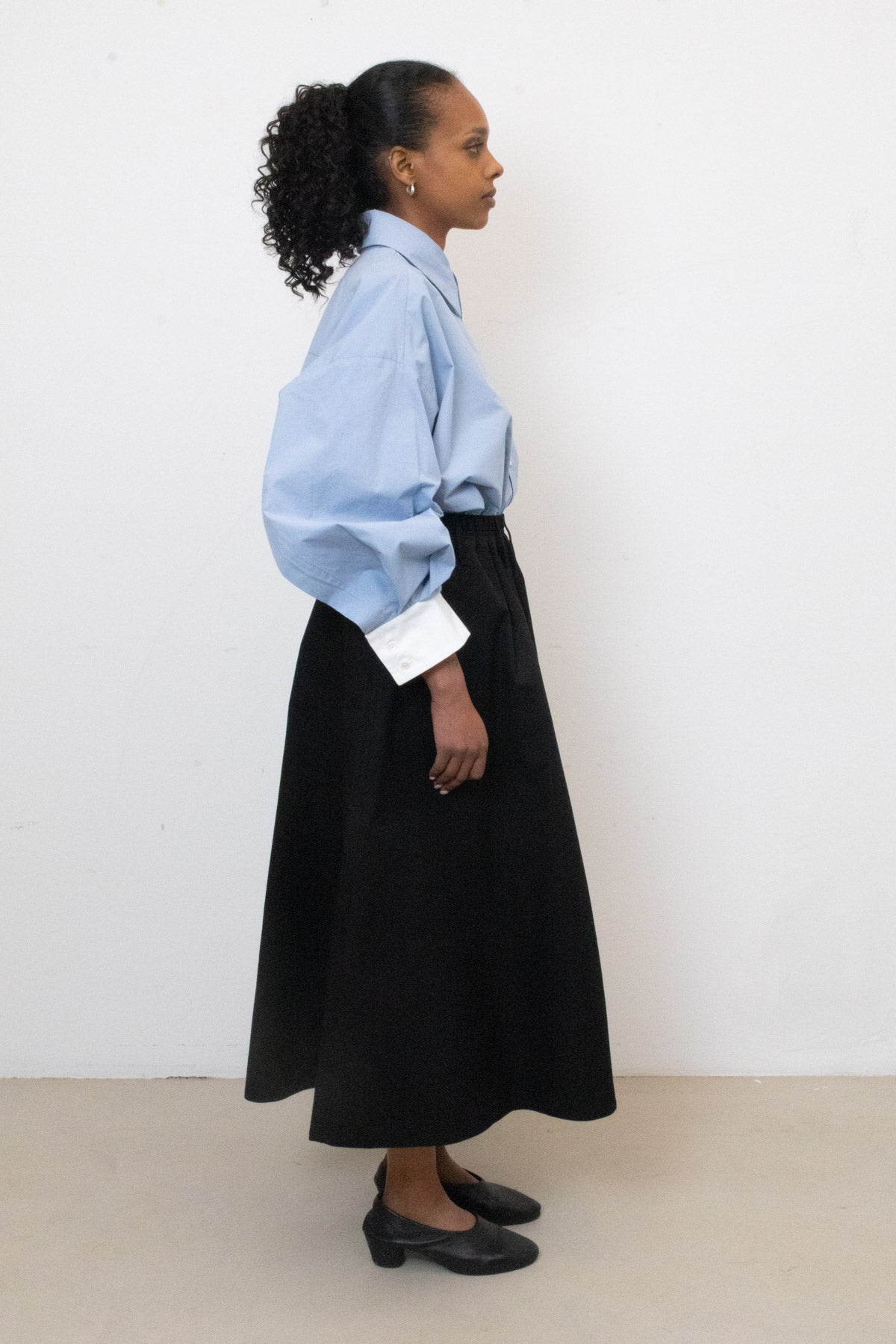 Wringing Skirt in Black Twill Cotton