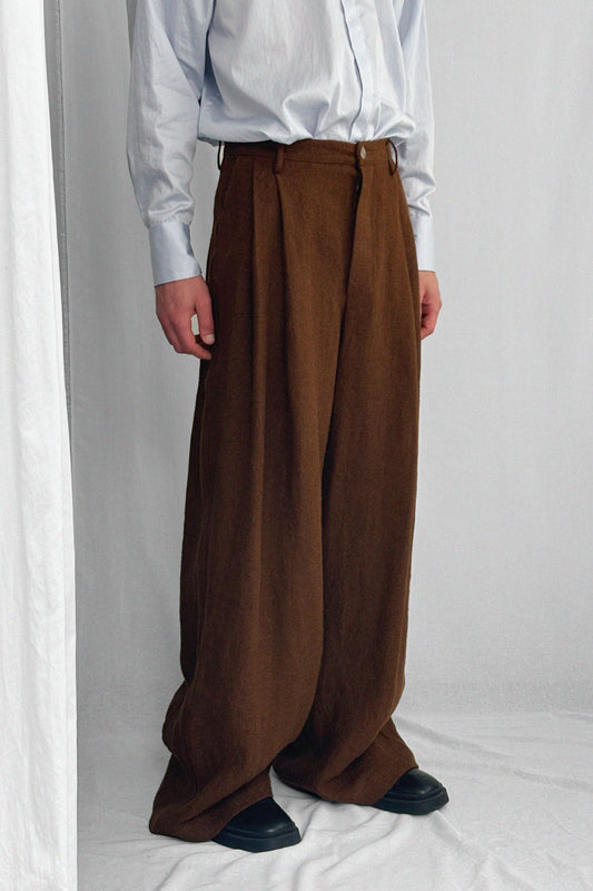 ARCHETYPE WIDE PLEATED LINEN TROUSERS