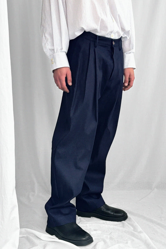 ARCHETYPE NARROW PLEATED DENIM TROUSERS