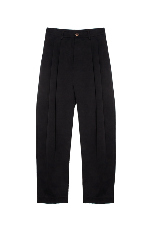 ARCHETYPE Billowing Trousers in Black Cotton Twill (narrow)